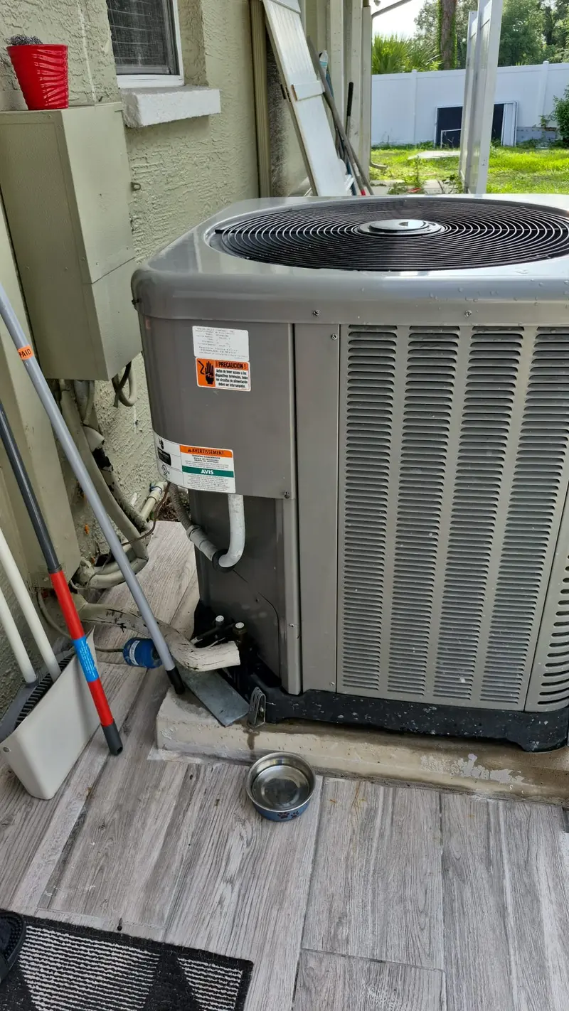 Residential AC condenser unit after professional maintenance