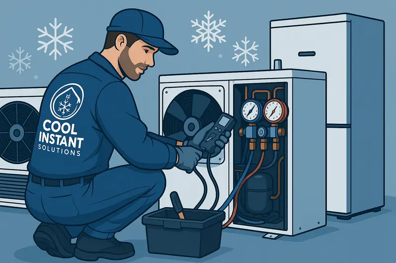 Technician performing AC maintenance service