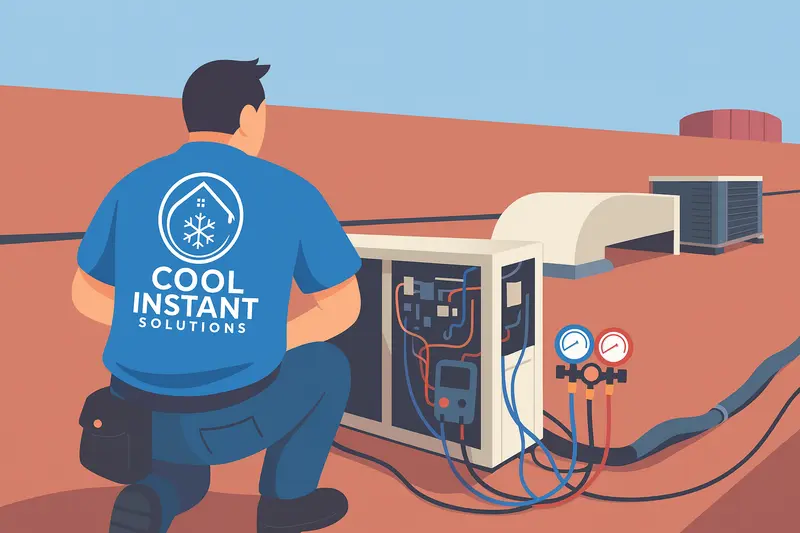 Technician repairing a refrigeration system